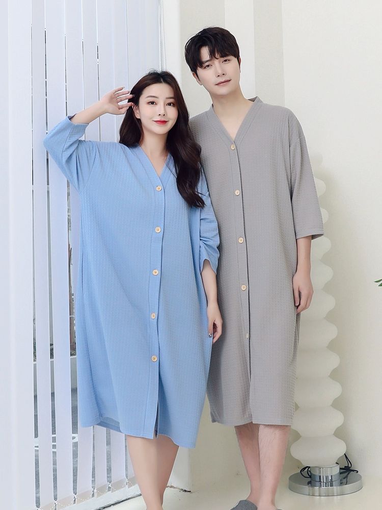 골프샤워가운 잠옷 순면 골프가운 단추 빅사이즈 마사지 목욕가운 얇은 목욕 여행 - 상세 이미지 3