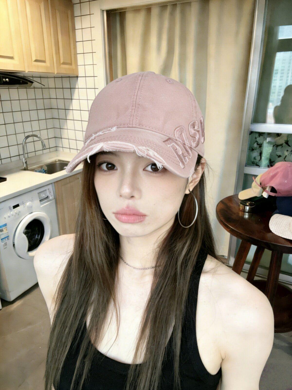 야구 모자 아메리칸 레트로 패션 빈티지 찢어진 오버사이즈 딥 볼캡 얼굴이 작아보이는 여성용 베이지화이트 조절 가능 (54-60cm) - 상세 이미지 3