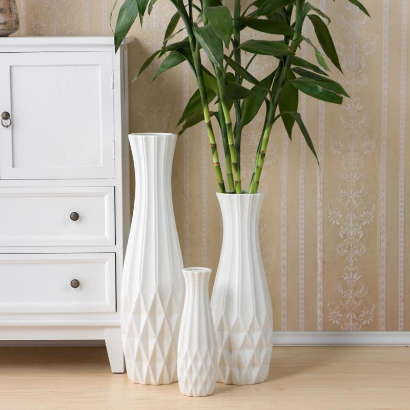 세라믹 대형화병 플로어 북유럽 꽃병 큰 45cm 흰색 화이트 리버스드 코너 높이 46cm - 상품 이미지