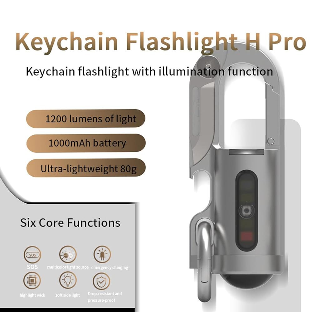 DLinky 미니 포터블 1200lm LED 초밝은 EDC 키체인 플래시라이트 H 프로 .USB 캠핑, 비상, 남성 가젯 라이트용 충전식... (실버 화이트) Black - 상세 이미지 2