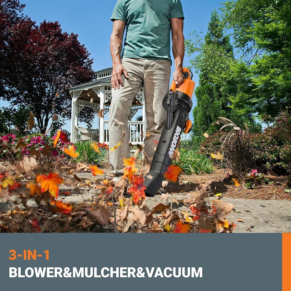 잔디 관리를 위한 WORX Trivac 3 in 1 전기 블로워, 350 CFM 및 210 MPH의 진공, 금속 임펠러가 있는 멀처, WG509 - 상세 이미지 3