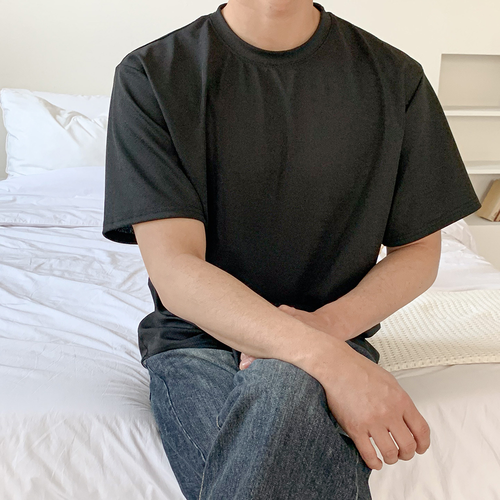 남자 오버핏 반팔 티셔츠 여름 링클프리 무지 빅사이즈 블랙 - 상세 이미지 4