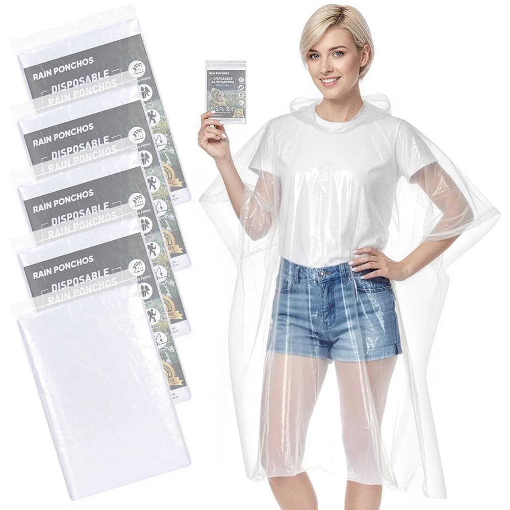 APEXUP 일회용 레인 폰초, 캠핑 하이킹 여행용 5PK / 10PK 50PK 긴급 폰초 Clear 5 Pack - 상품 이미지