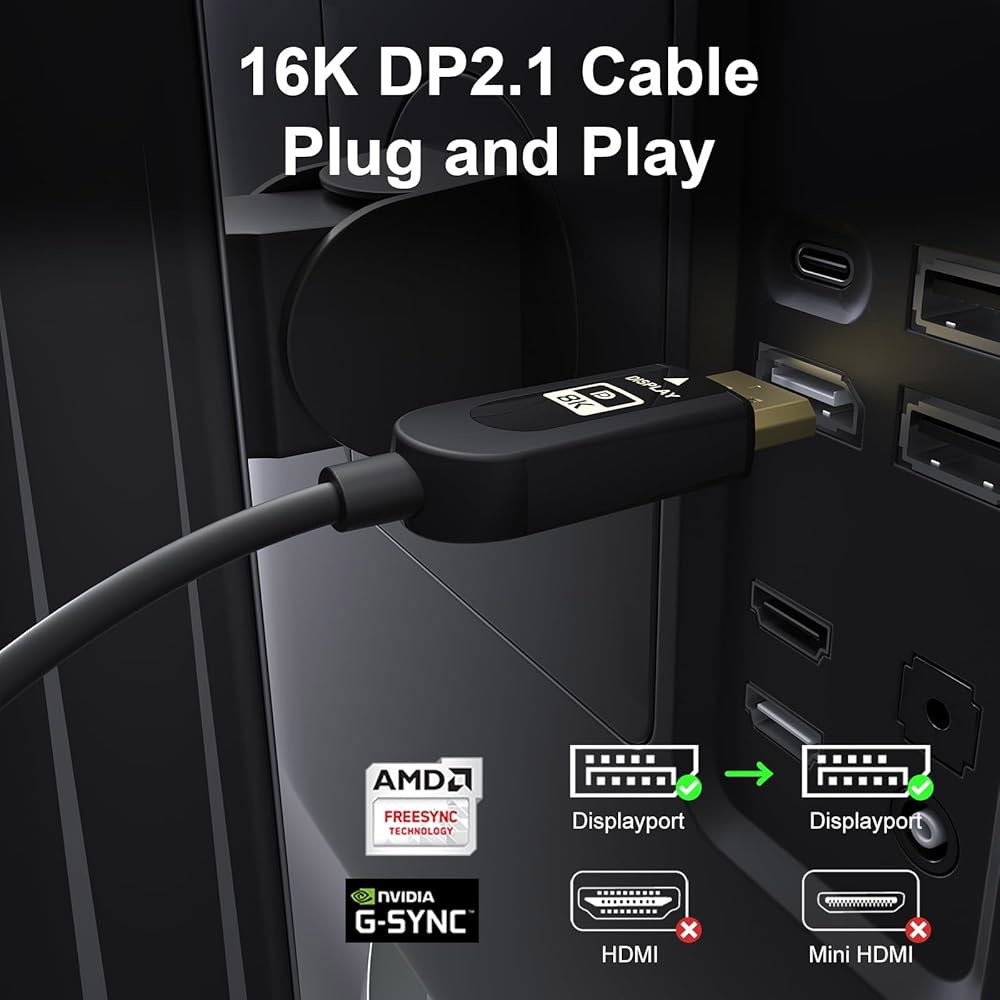 40Gbps 광섬유 디스플레이포트 케이블 2.1, VESA 인증 DP40 16.5피트, 16K@30Hz 10K@30Hz 8K@60Hz 4K@165Hz, HDR, HDCP2.2, - 상세 이미지 3