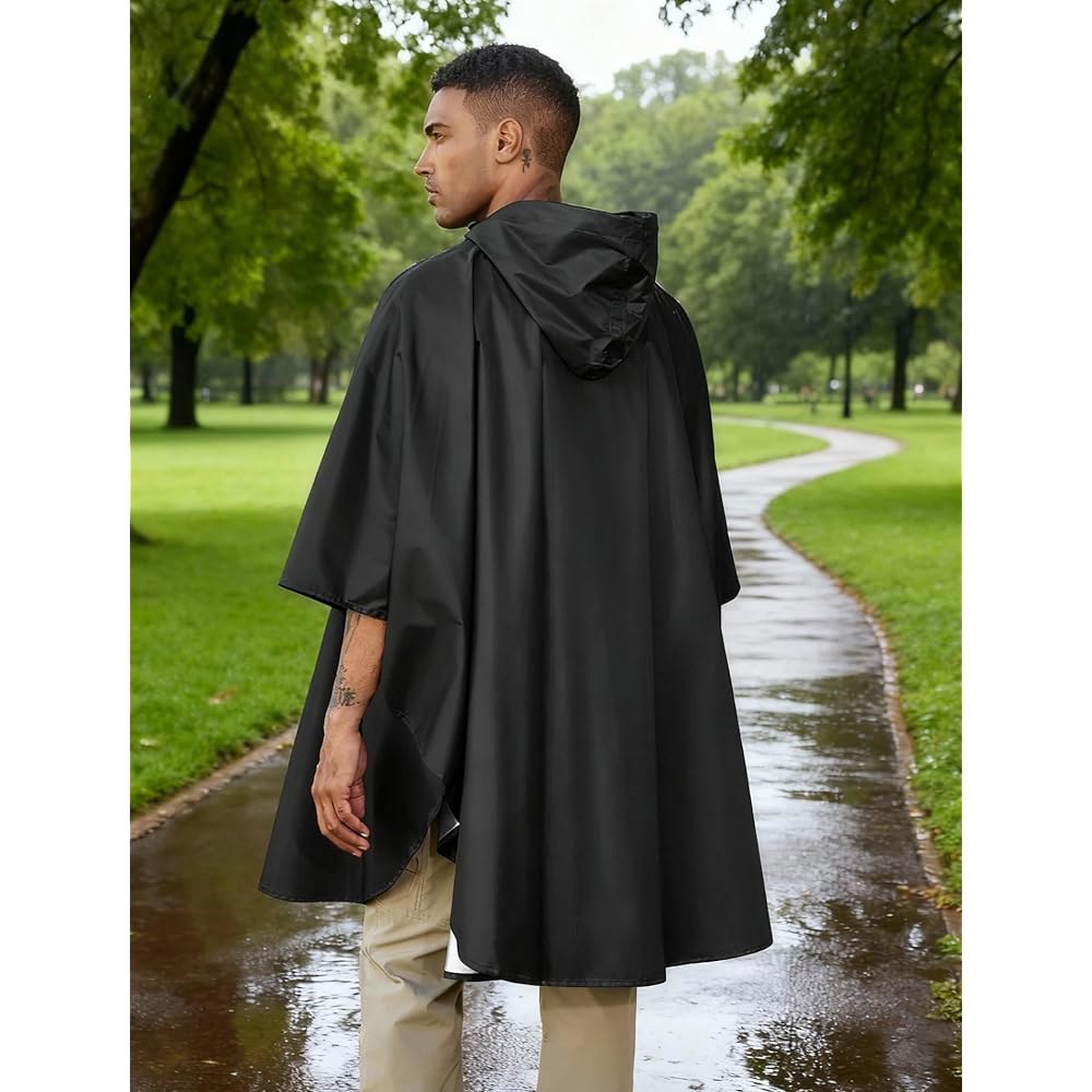 풀 지퍼 경량 레인 재킷 방수 포장 레인코트와 후드 하이킹 캠핑용 쿠판디 폰초스 Black One Size - 상세 이미지 3