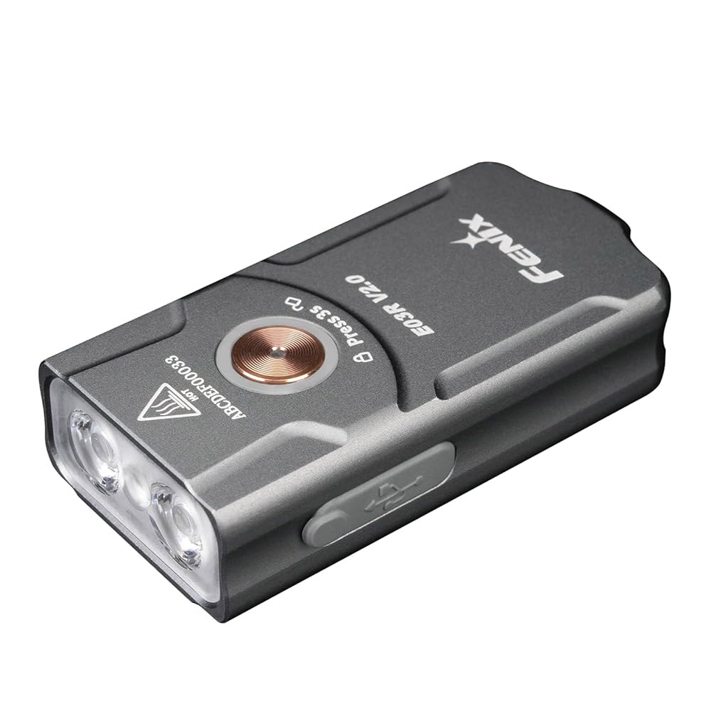 Fenix E03R v2.0 키체인 손전등, 회색, 500루멘 밝은 USB-C 충전식 EDC(빨간색 LED 및 정리함 포함) Gray - 상세 이미지 2