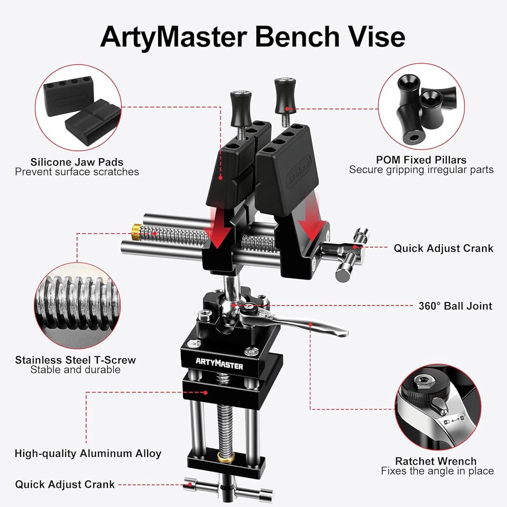 ArtyMaster 360 회전 벤치 바이스, 퀵 릴리스 래칫 렌치 - 다재다능한 목공 및 주택 개선용 파이프 바이스 조각, 수리 DIY 프로젝트용 4인치 작업 (WT117A) - 상세 이미지 3