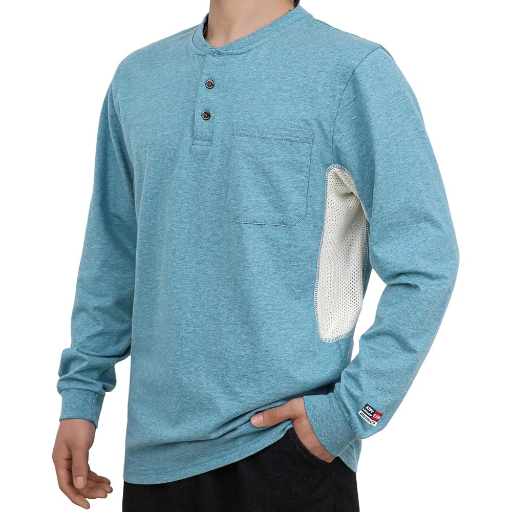 보코말 FR 셔츠 여름 통풍 메쉬 통기성 헨리 5.5온스 난연성 CAT2 작업복 Heather Dark Grey Medium - 상품 이미지