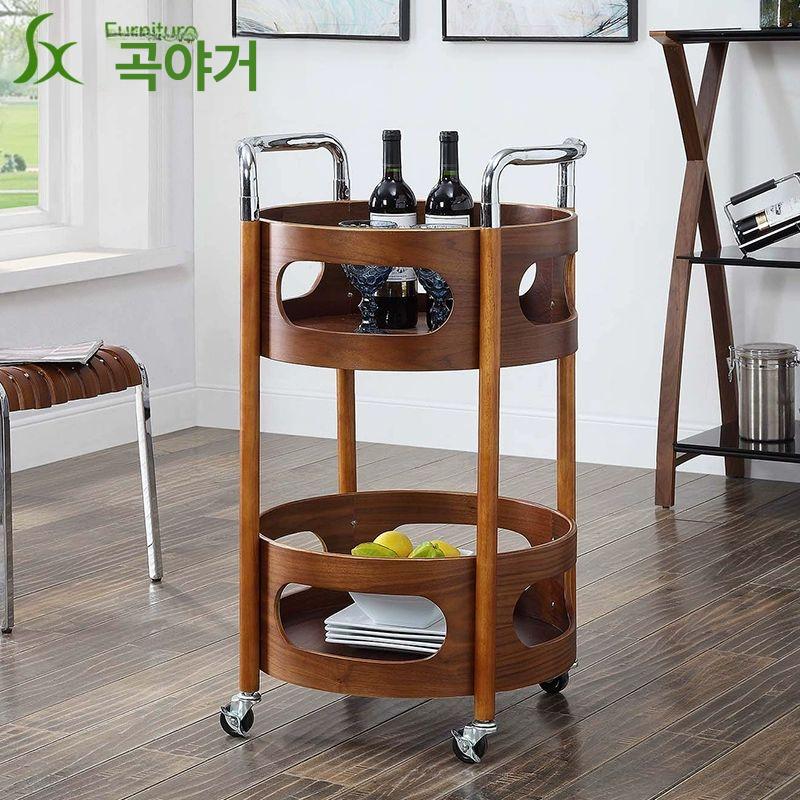 엔틱 트롤리 원목 원형 와인 고급 주류 서빙카트 웨건 수납랙 - 상세 이미지 4
