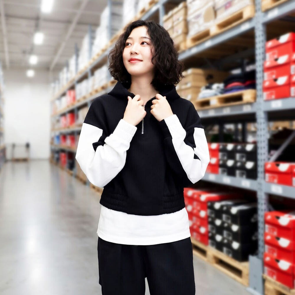 아이콘 클래쉬 여자 하프집업 루즈핏 크롭 후드 티셔츠 블랙, S 상세 이미지 7