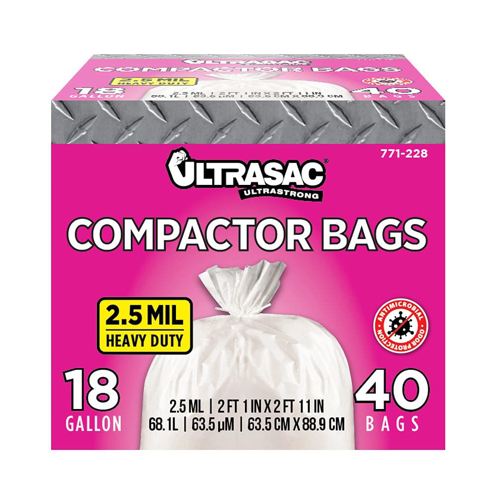 Ultrasac - 771228 쓰레기 압축 봉투. (타이 Gladiator 68.1리터(18갤런). 2.5mm Kitchenaid 봉투 튼튼한 x 40팩) 63.5cm(25인치) - 상품 이미지
