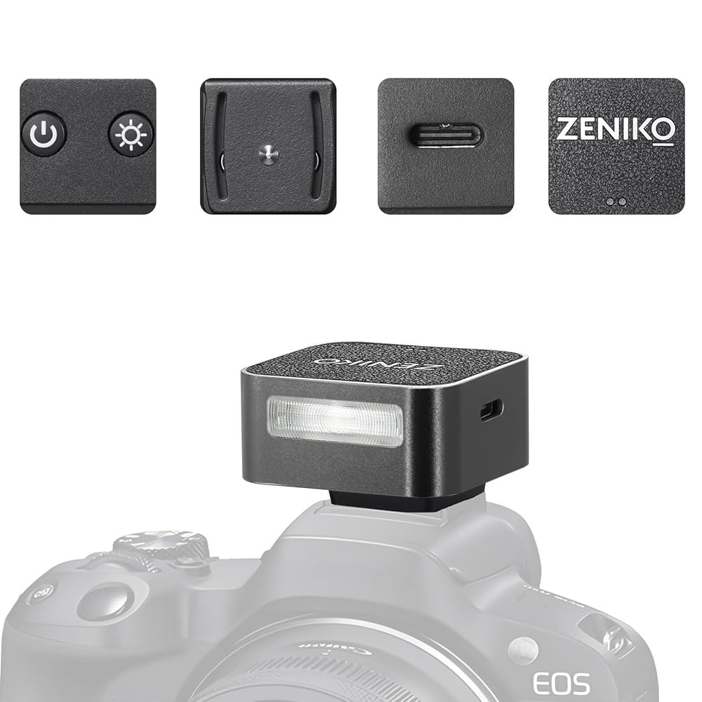 제니코 ZF04 가벼운 카메라 플래시, 미니 플래시 스피드라이트, CCT 6500K 200K,372 풀파워 라이트, 캐논, 니콘, 소니, 후지, 라이카 카메라(블랙)용 유니버설 - 상품 이미지