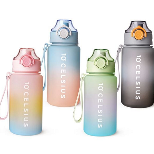 그라데이션 트라이탄 물병 스포츠 스트랩 물병 휴대용 운동 600ml 눈금 - 상품 이미지