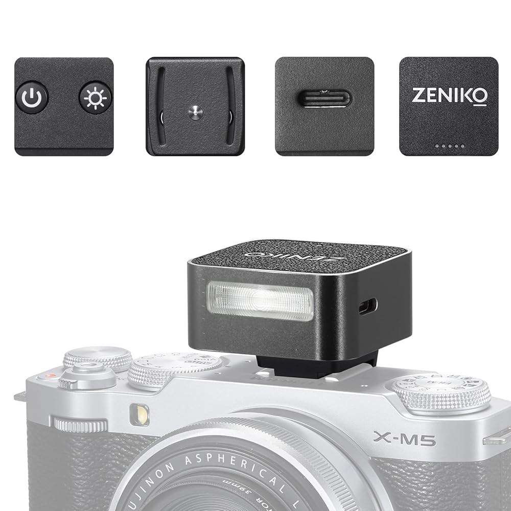 제니코 ZF08 알루미늄 미니 플래시 스피드라이트, 440 풀 파워 온 카메라 플래시, CCT 6500K 200K 소형 캐논 / 후지 소니 zv1 zve10 니콘 파나소닉 올림푸스 - 상품 이미지