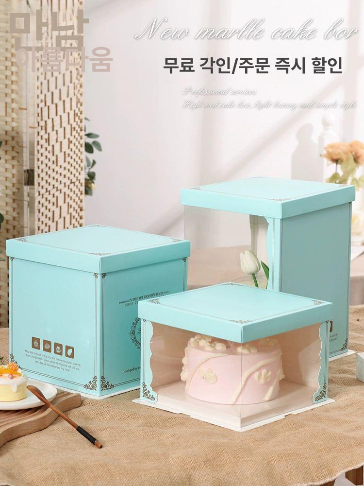 생일 포장박스 투명 케이크 디저트 용기 선물상자 사각 세트형 - 상세 이미지 5