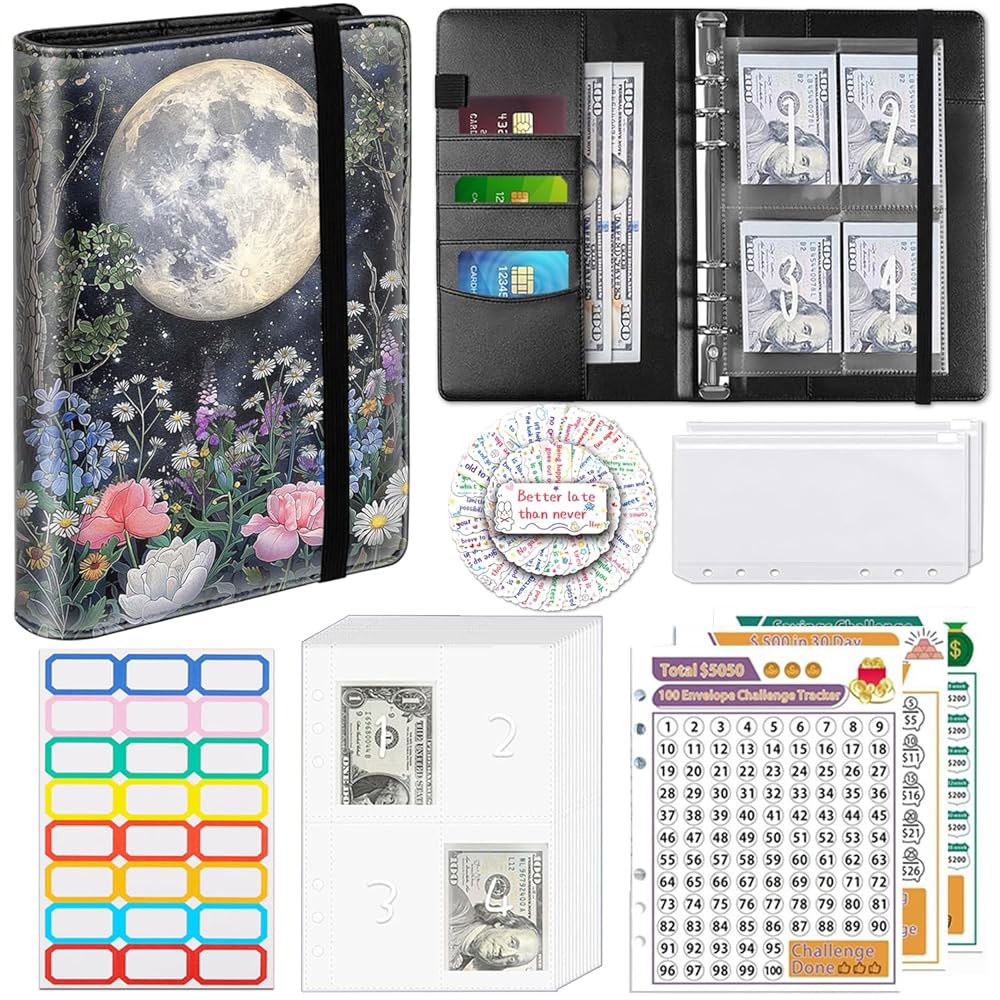 봉투 100장 돈 절약 챌린지 A5 동안 100일 $5,050 현금 절약, 바인더 플래너, 북, 예산 포함, 가든 SOTW-A5 Storage-2-37 - 상품 이미지