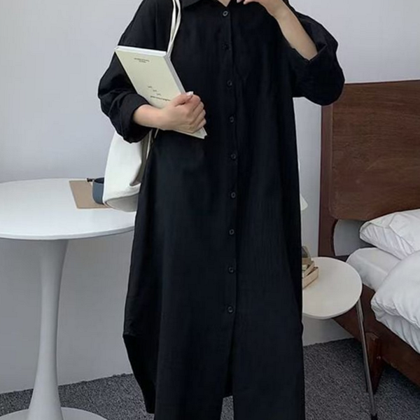 오버핏 롱 원피스 카라 셔츠 원피스 빅사이즈 데일리 여름 - 상품 이미지