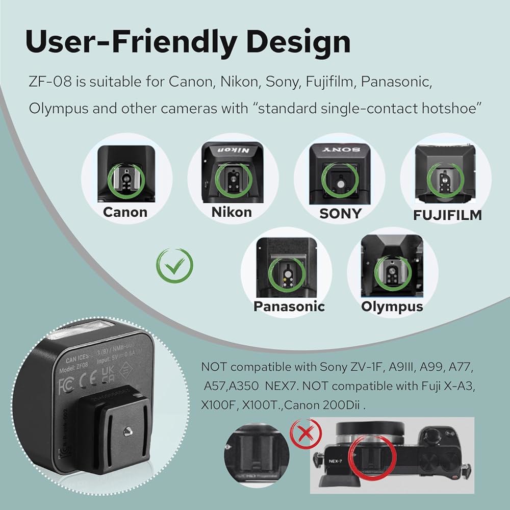 제니코 ZF08 알루미늄 미니 플래시 스피드라이트, 440 풀 파워 온 카메라 플래시, CCT 6500K 200K 소형 캐논 / 후지 소니 zv1 zve10 니콘 파나소닉 올림푸스 - 상세 이미지 2