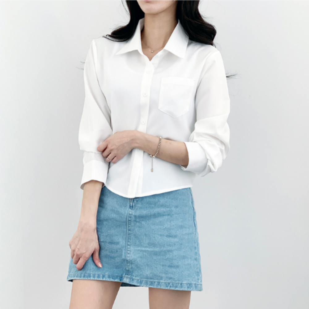 카라 셔츠 면접 오피스 와이셔츠 화이트 하늘색 흰색 남방 - 상품 이미지