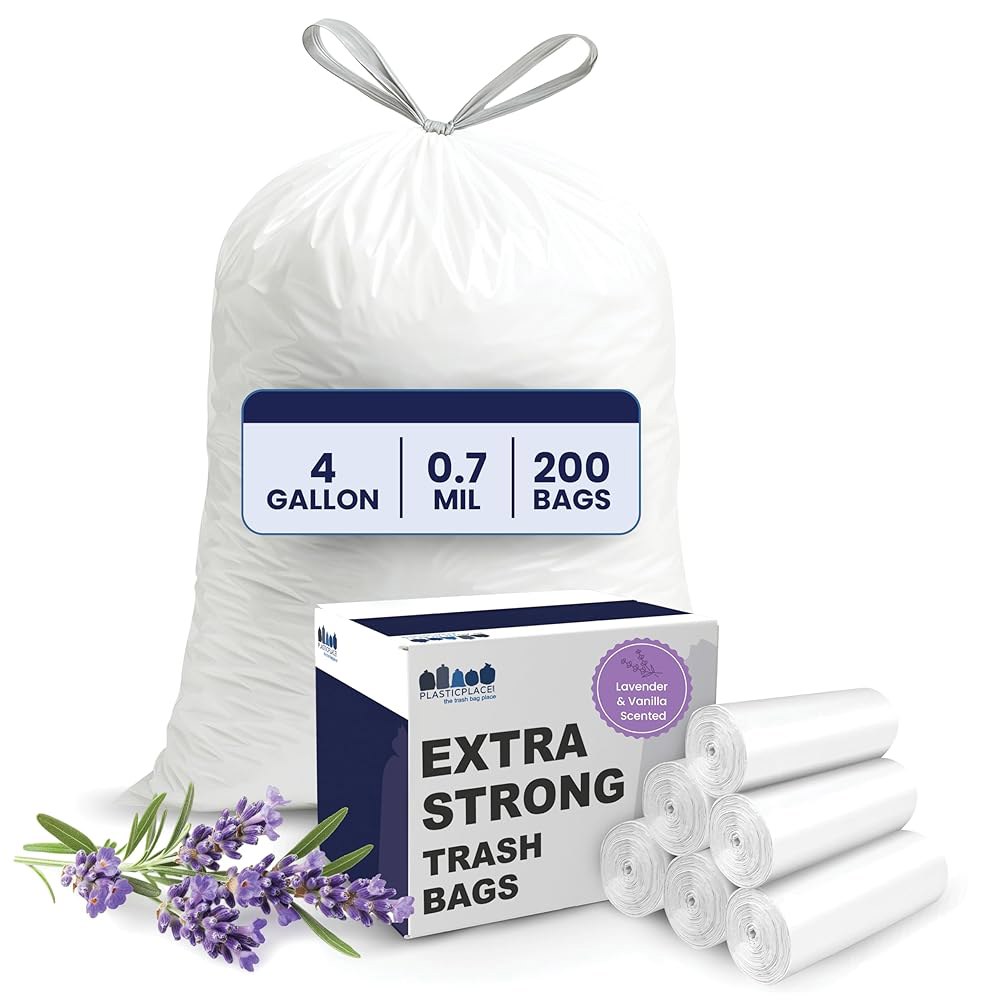 Plasticplace 15.2L(4갤런) 쓰레기 봉투 0.7mm (200개) 40.6cm(17 및 라벤더 x 향 부드러운 16인치) 라이너 43.2 쓰레기통 바닐라 - 상품 이미지