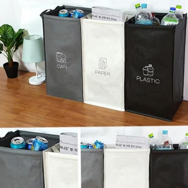 대용량 재활용 분리수거함 접이식 가정용 분리수거함 플라스틱 타포린 3칸 거실 - 상품 이미지