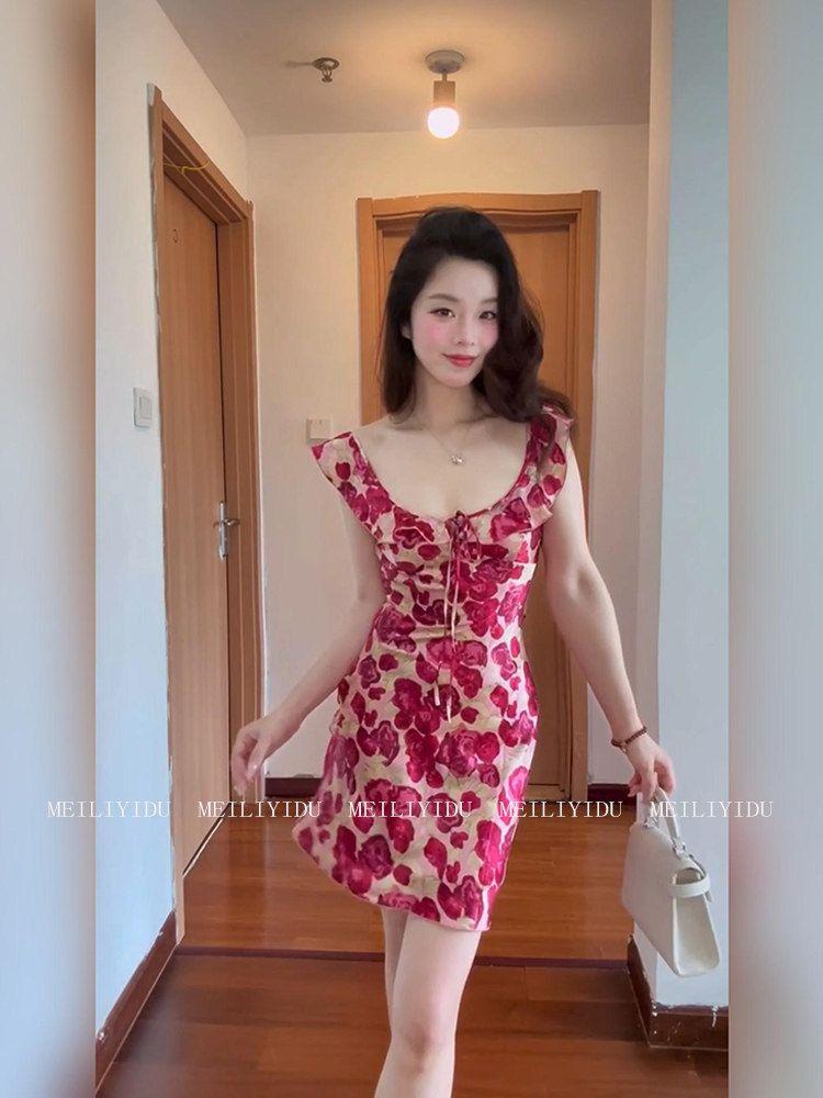 프렌치 플라워 백리스 슬리브리스 빅사이즈 허리라인 연출 - 상세 이미지 5
