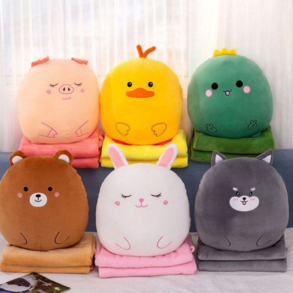 부드러운 쿠션 담요 귀여운 동물 쿠션 담요 낮잠용 휴대용 겨울용 - 상품 이미지