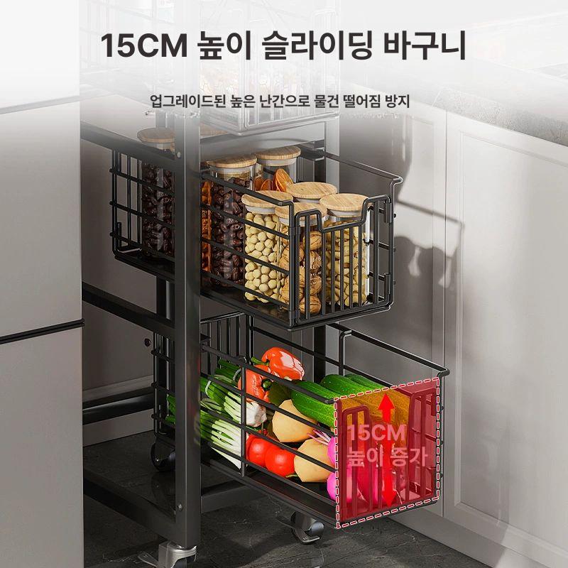 이동식 틈새수납장 트롤리 주방 세탁실 서랍 캐스터 무빙랙 정리함 캐비닛 - 상세 이미지 3