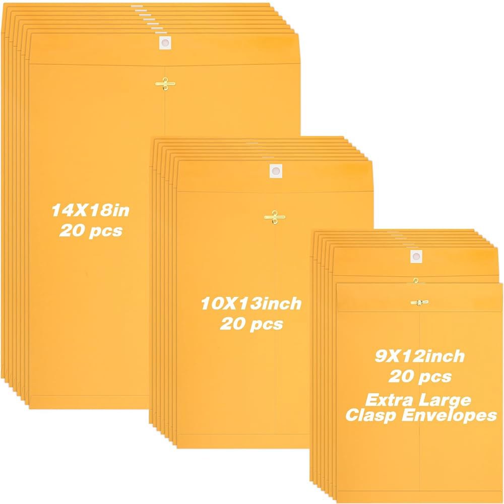 Fullhawl 60피스 3가지 사이즈 엑스트라 라지 13인치), 점보 45.7cm(14 보관 봉투 30.5cm(9 크래프트 33cm(10 걸쇠 x 25.4 12인치) 우편 마닐라 - 상품 이미지