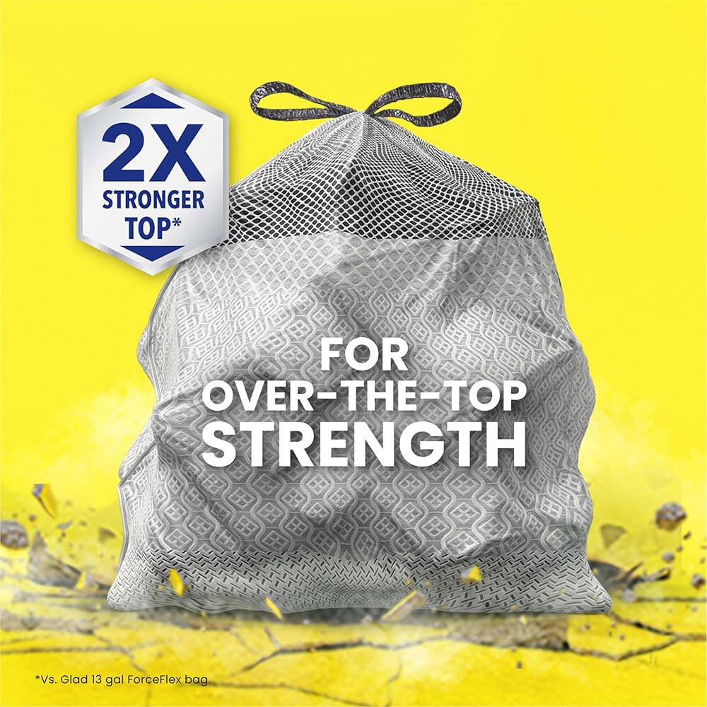 Glad ForceFlex MaxStrength 주방 쓰레기 봉투, 프레시 있음) (패키지는 49.2L(13갤런), 34개입 페브리즈, 클린 수 다를 - 상세 이미지 2