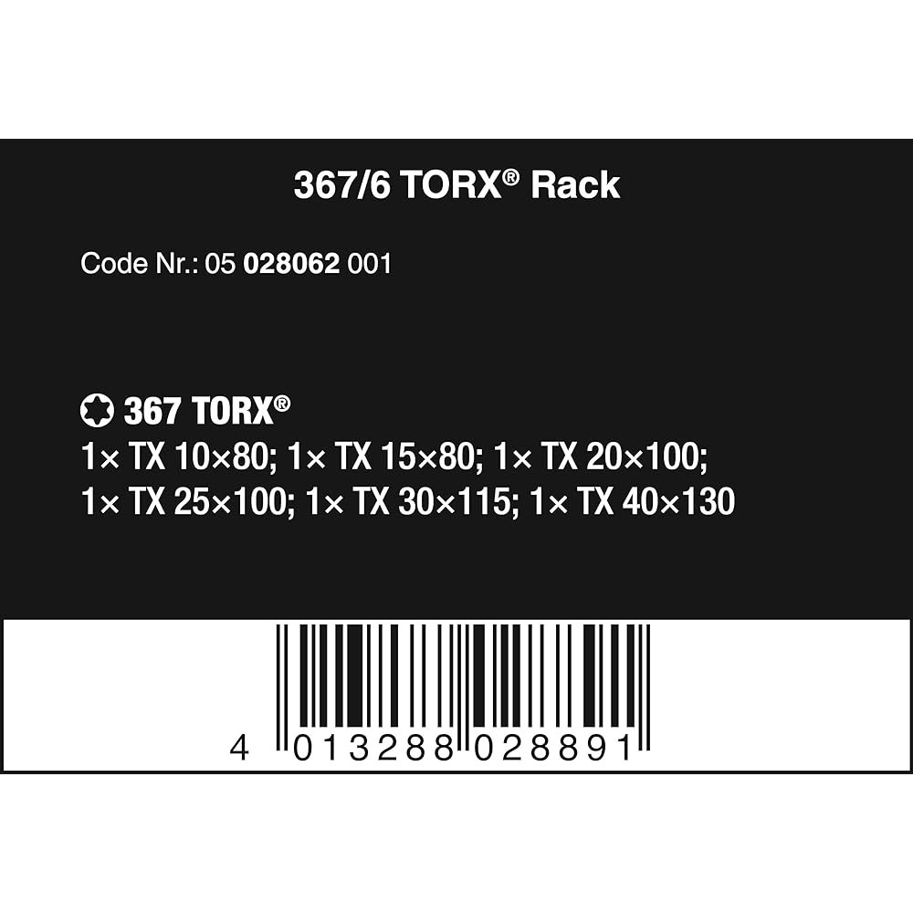 Wera 05028062001 367/6 TORX 드라이버 세트 크래프트폼 플러스 및 랙, 6개 1 TX10x80mm TX15x80mm TX2 - 상세 이미지 2