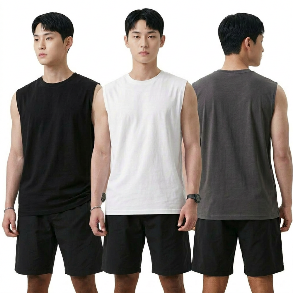 남자 나시 오버핏 20수 면 티 무지 민소매 티셔츠 헬스 런닝 머슬핏 루즈핏 이미지 4