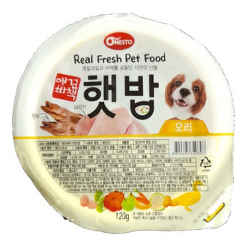강아지 주식캔 사료 애견비책 햇밥 120g 오리고기, 120g, 1개 - 상품 이미지