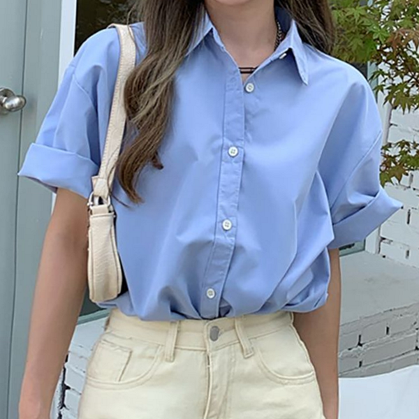 루즈핏 여성 반팔 셔츠 빅사이즈 여성 카라 셔츠 데일리 여름 - 상품 이미지