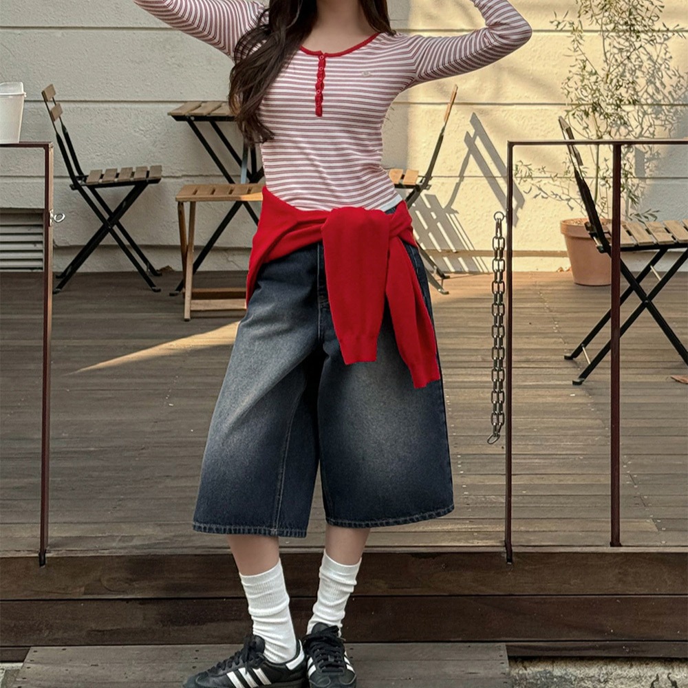 베르디 하이웨스트 딥블루 워싱 버뮤다 8부 청바지 - 상품 이미지