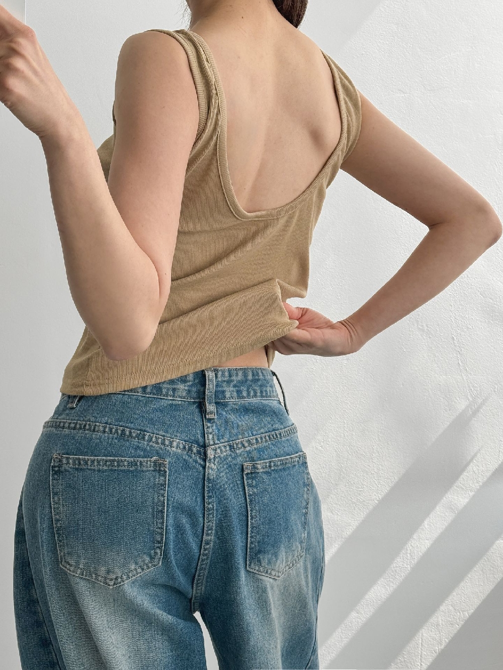 캡내장나시 골지 브라캡 브라탑 노브라 크롭 이너 나시 티셔츠 이미지 6