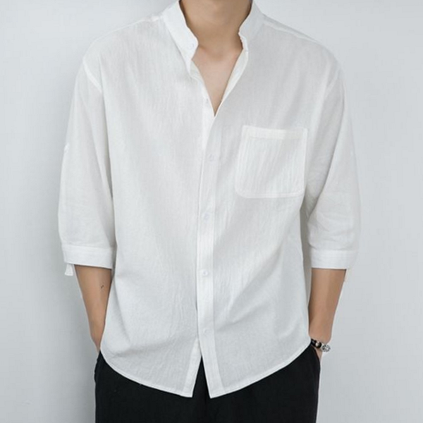 데일리 남성 린넨 셔츠 캐주얼 헨리넥 셔츠 루즈핏 여름 - 상품 이미지