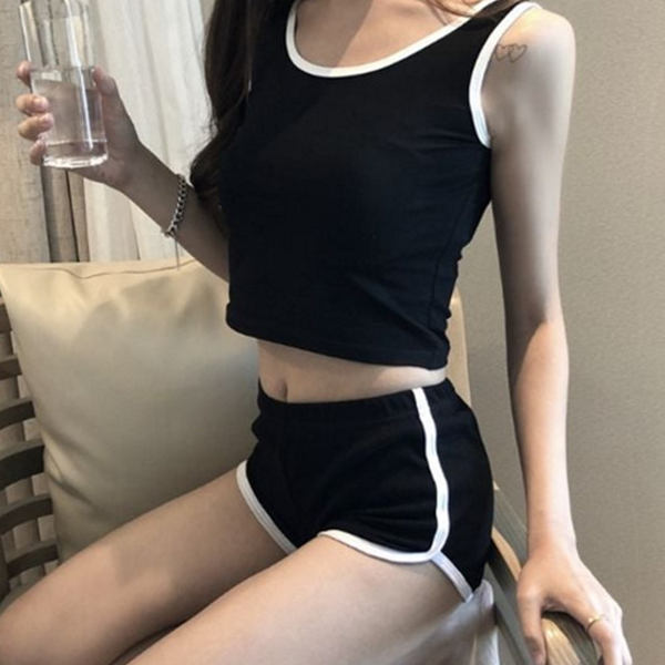 민소매 여성 트레이닝 반바지 트레이닝복 상하의 운동복 - 상품 이미지