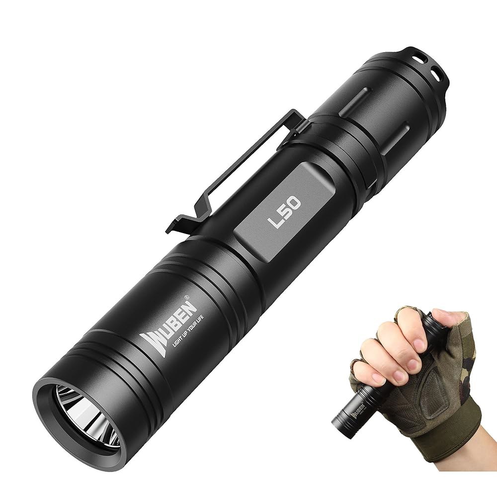 WUBEN L50 손전등 1200 고광택 전술 포켓 충전식 IP68, 5모드 손전등, 비상 캠핑 홈 점검 수리용 LED 테일 스위치 Black - 상품 이미지
