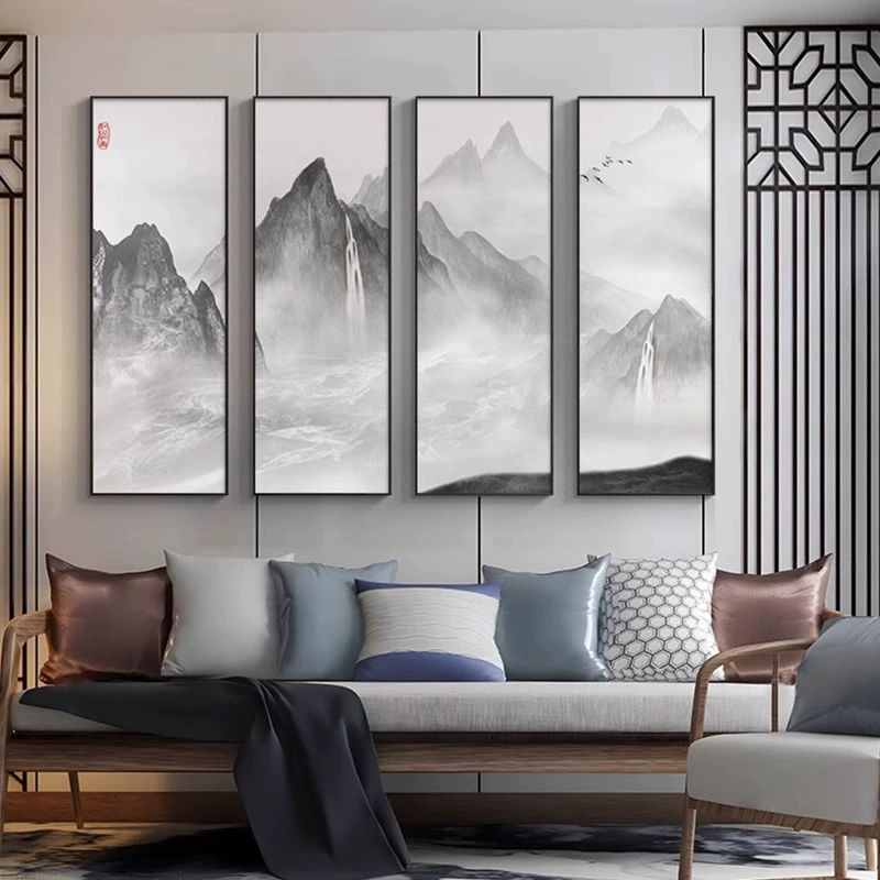 산수화 그림 거실 유화 벽걸이 장식 풍수 인테리어 침실 전통 아트 액자 - 상품 이미지