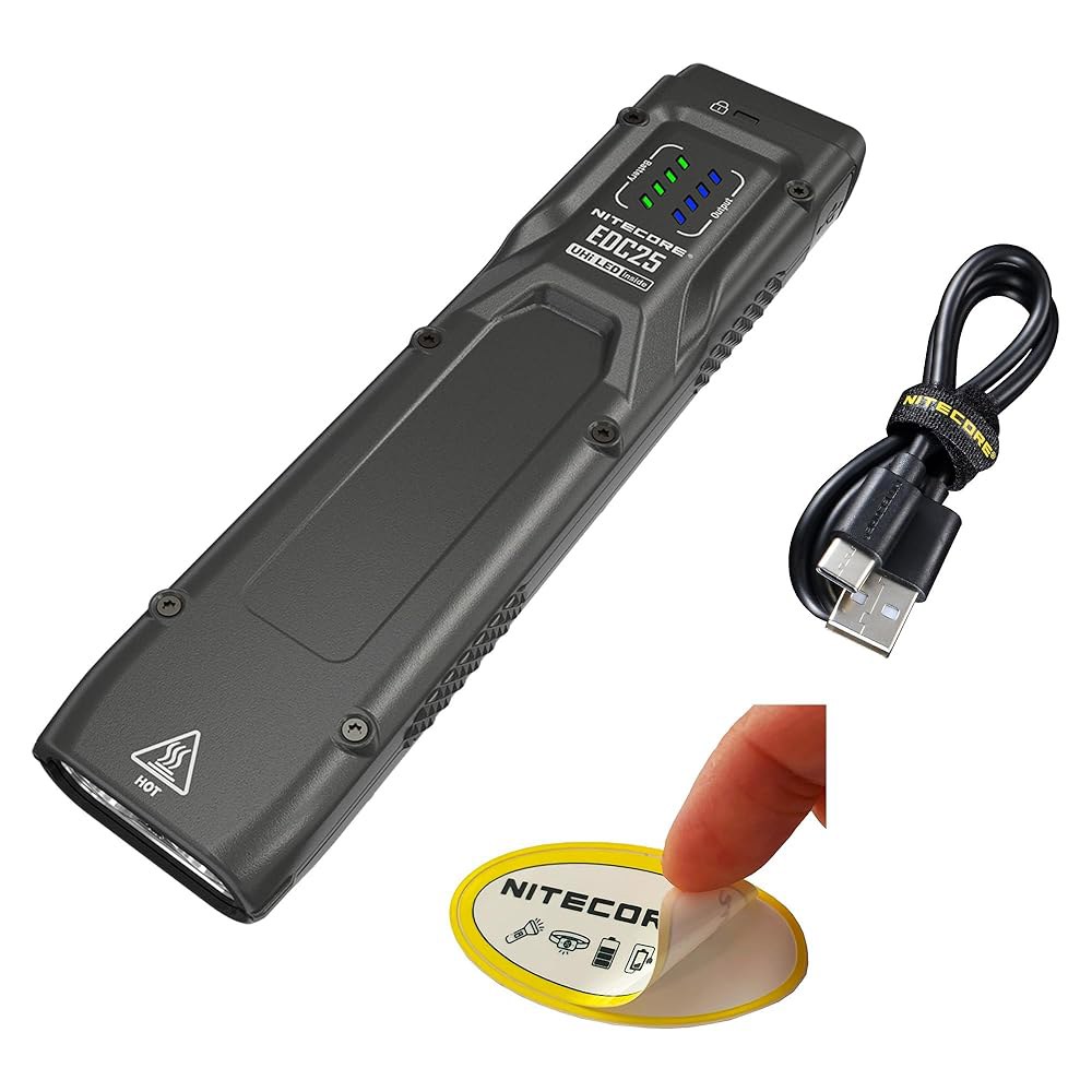 나이트코어 EDC25 EDC 손전등, 3000루멘 슬림 플랫형 USB-C 충전식 경량, 클립 포함 일상 휴대용, 나이트코어레스트 스티커 - 상품 이미지