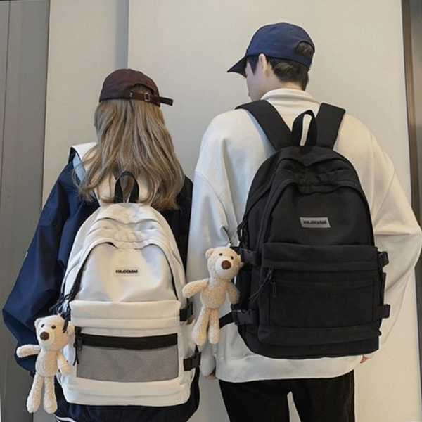 남여공용 멀티 포켓 백팩 스퀘어 백팩 대용량 책가방 여행용 - 상품 이미지