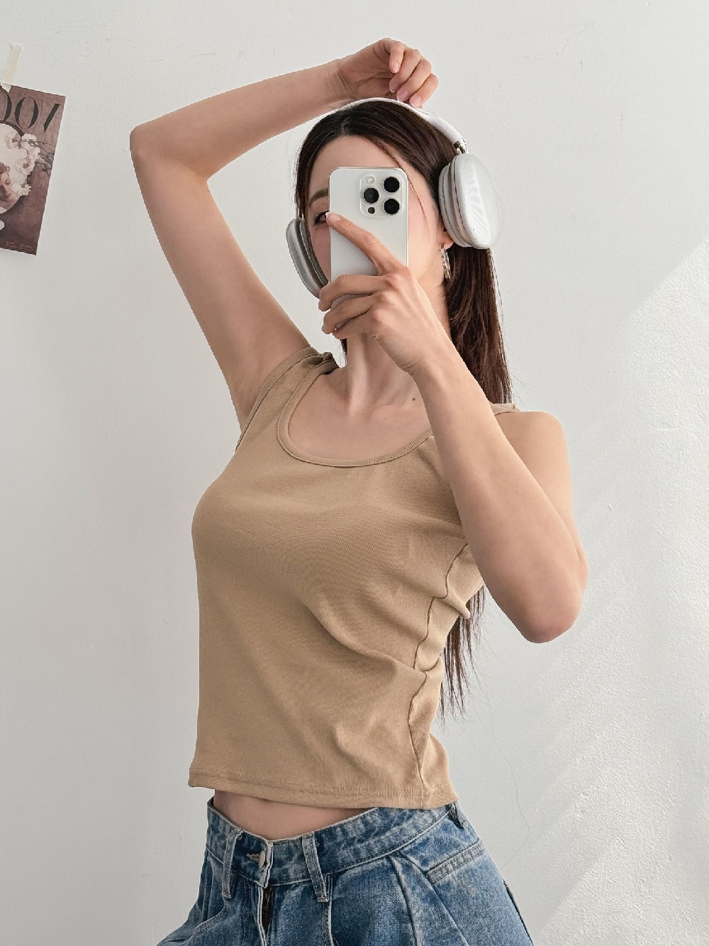 캡내장나시 골지 브라캡 브라탑 노브라 크롭 이너 나시 티셔츠 - 상세 이미지 4