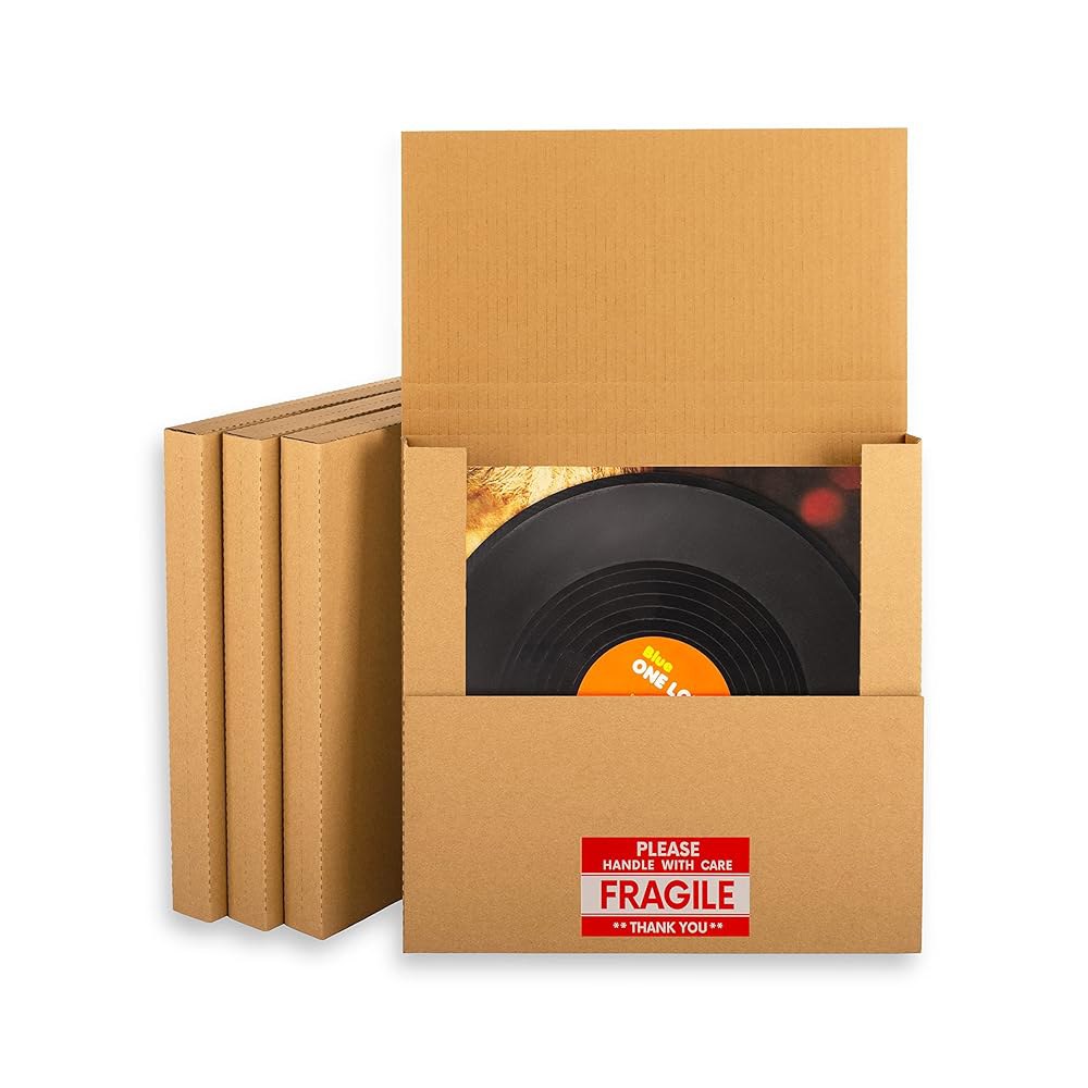 LP Mailers 길이 32.8cm(12.8인치) x 너비 레코드 2.5cm(1인치) 우편함, 스티커 앨범 상자, 크래프트 이동, 깨지기 비닐 포함, 쉬운 배송 높이 보관을 위한 - 상품 이미지