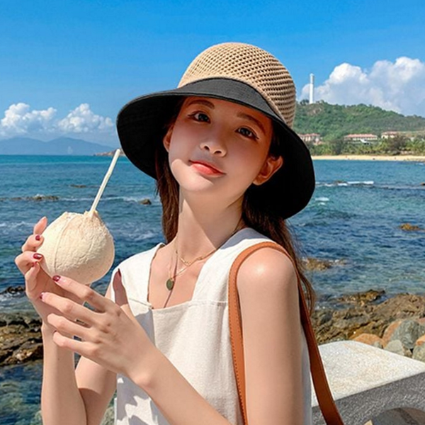 넓은 라탄 밀짚 모자 비치 라피아 햇 바캉스 여름 - 상품 이미지