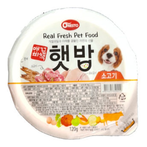 강아지 주식캔 사료 애견비책 햇밥 120g 쇠고기, 120g, 1개 - 상품 이미지