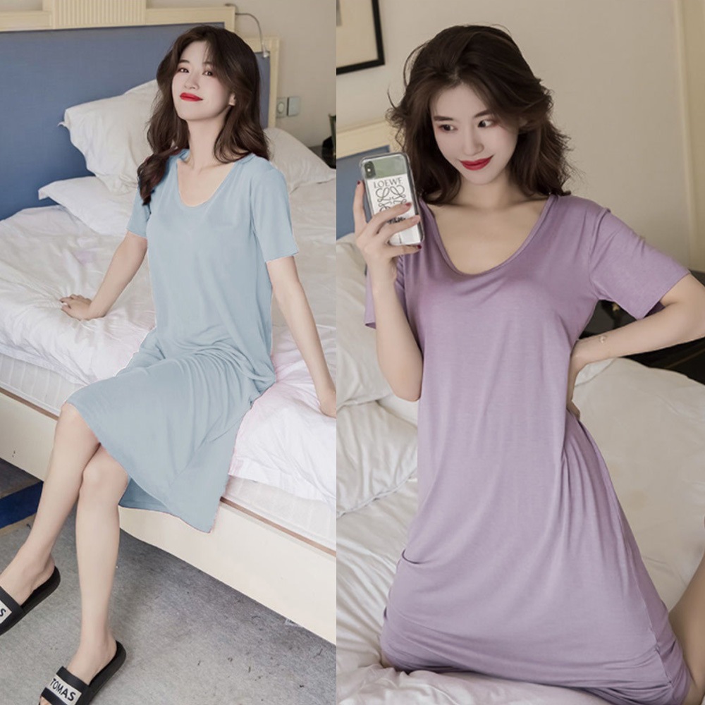 여성 루즈핏 패드내장 모달 원피스 잠옷 캡내장 파자마 편한실내복 - 상세 이미지 2