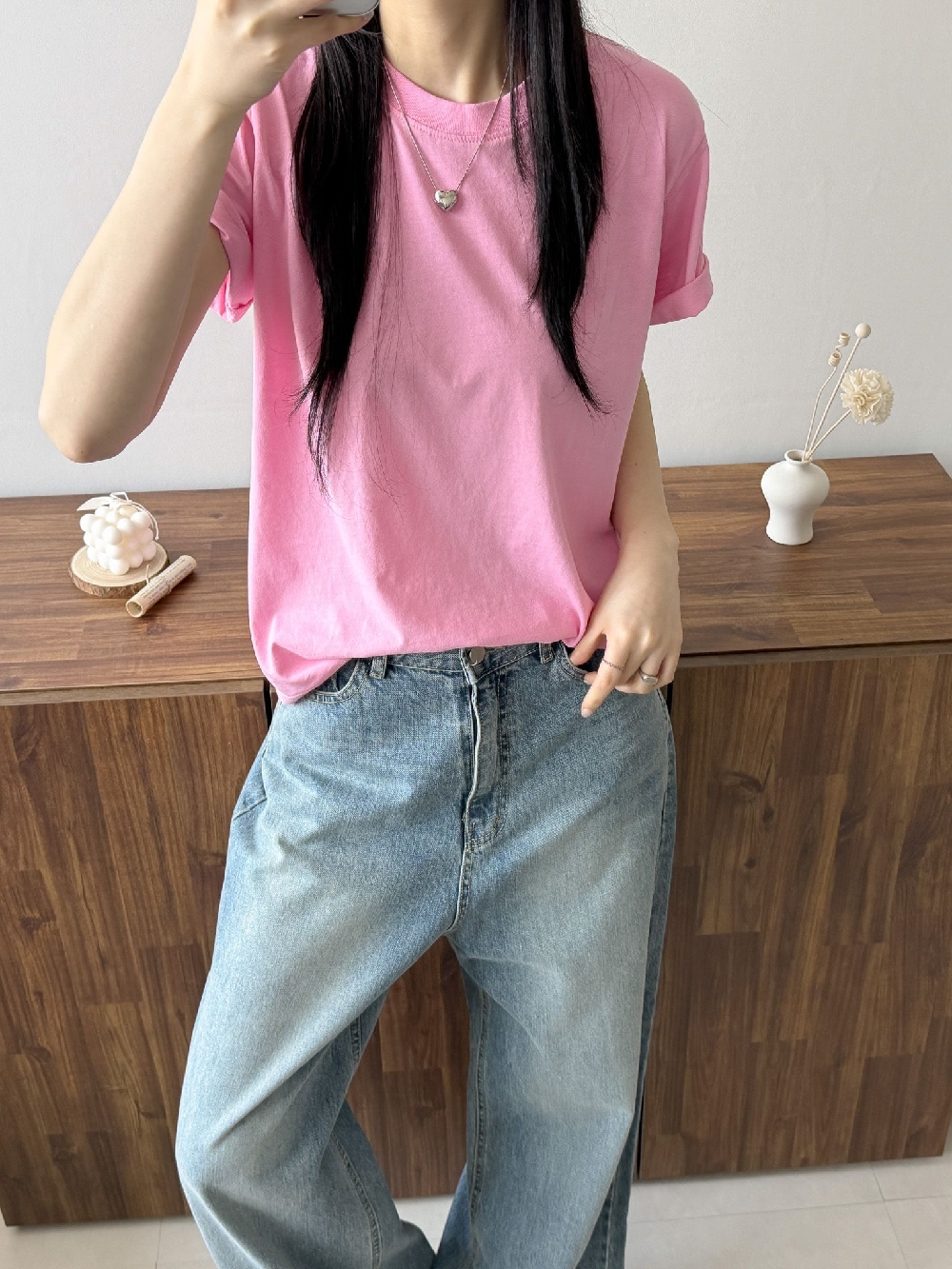 여성반팔티 세미크롭 이너 레이어드 무지 면 반팔 티셔츠 - 상세 이미지 4