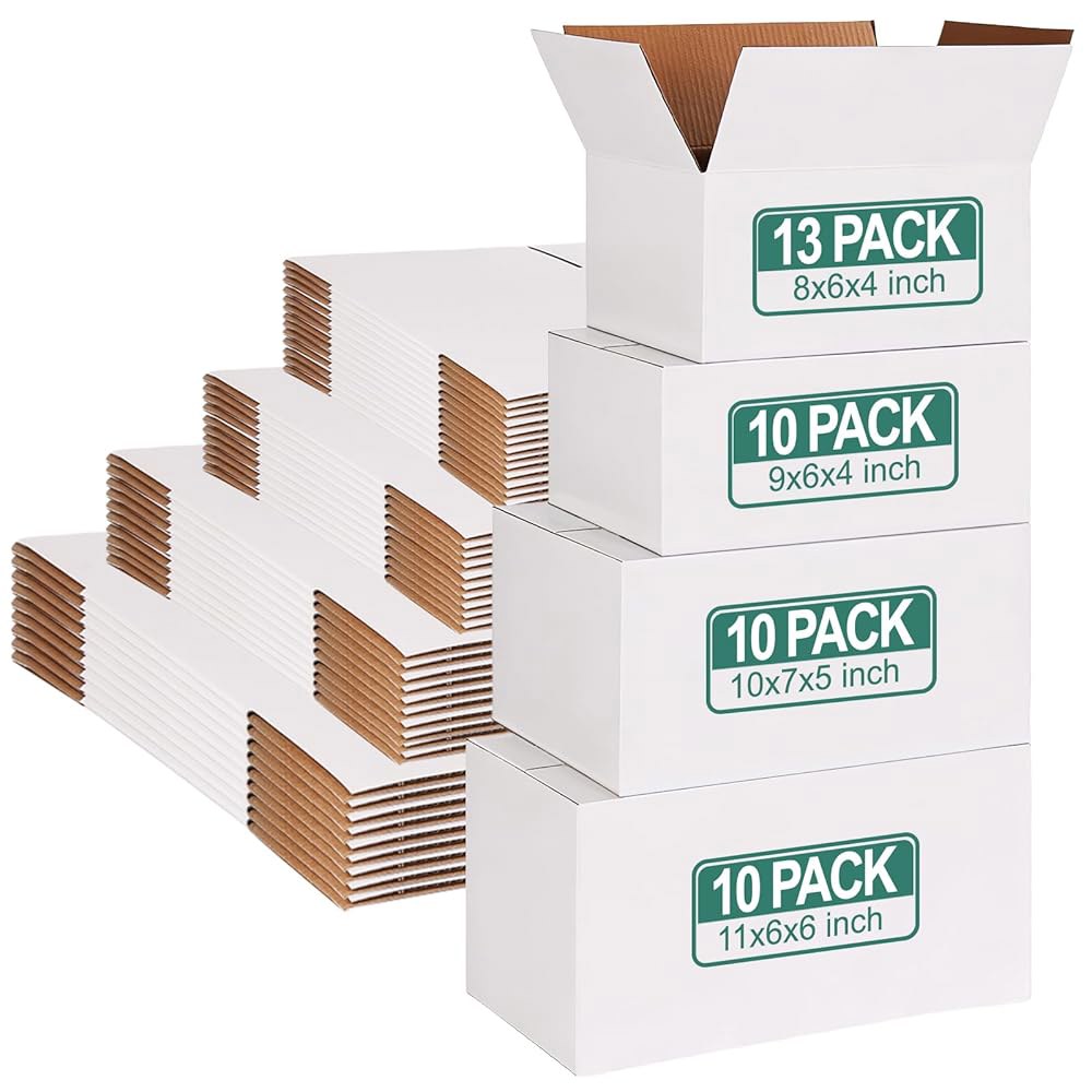 MAPVOLUT 43피스 다양한 크기의 소형 배송 25.4x15.2x15.2cm(10x7 소규모 우편함 비즈니스, 상자 4가지 흰색 선물 골판지 및 배송을 포함(20.3x15.2x - 상품 이미지