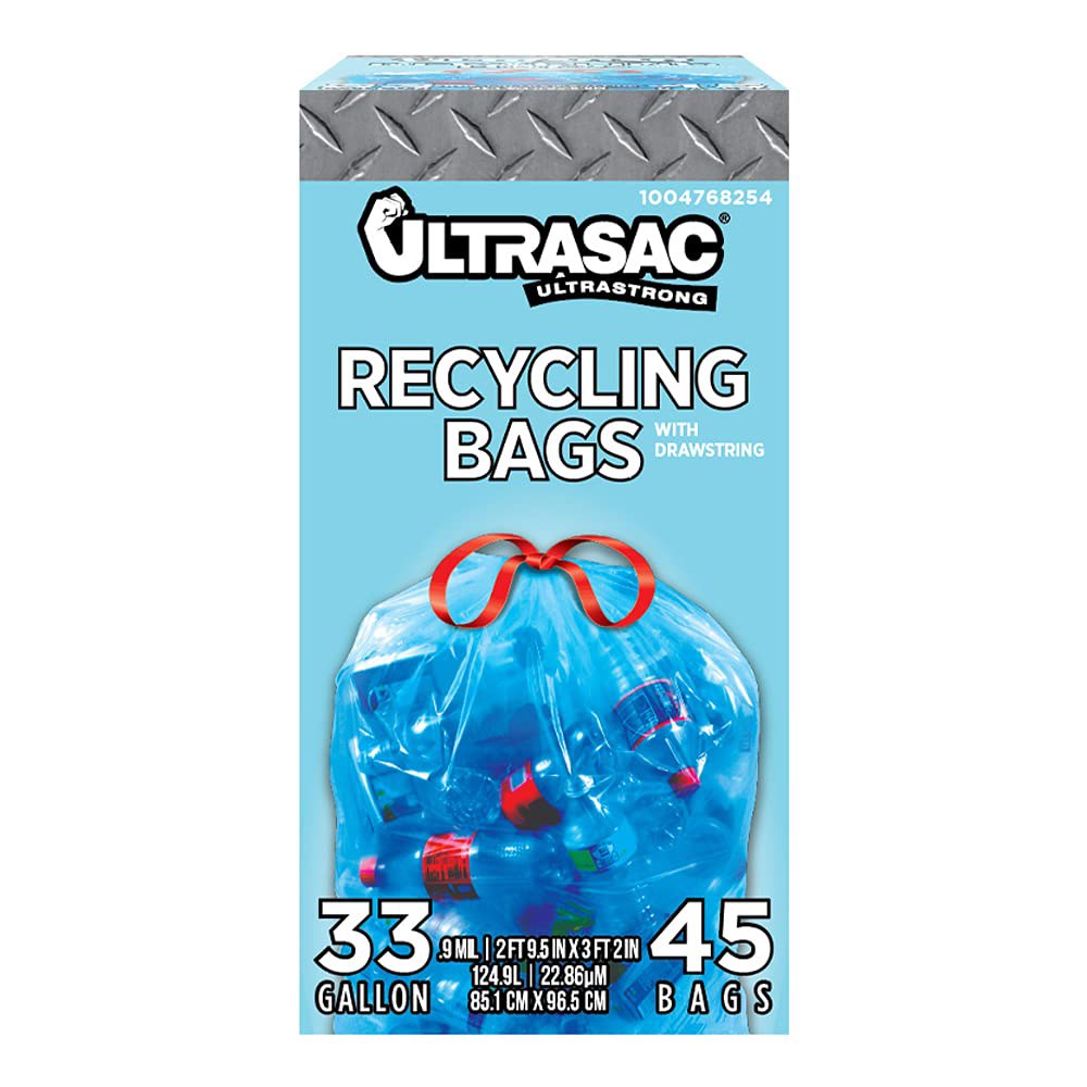 Ultrasac Blue 재활용 백 111.9L(33갤런) 0.9MIL, 상업용 및 산업 재활용, x 85.1cm 45개 팩 38인치) 주방, 96.5cm(33인치 - 상품 이미지